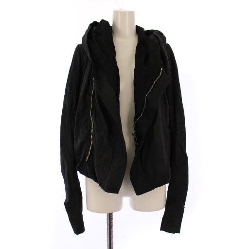 リックオウエンス Rick Owens レザージャケット ジップアップ フード IT 42 黒 |BM