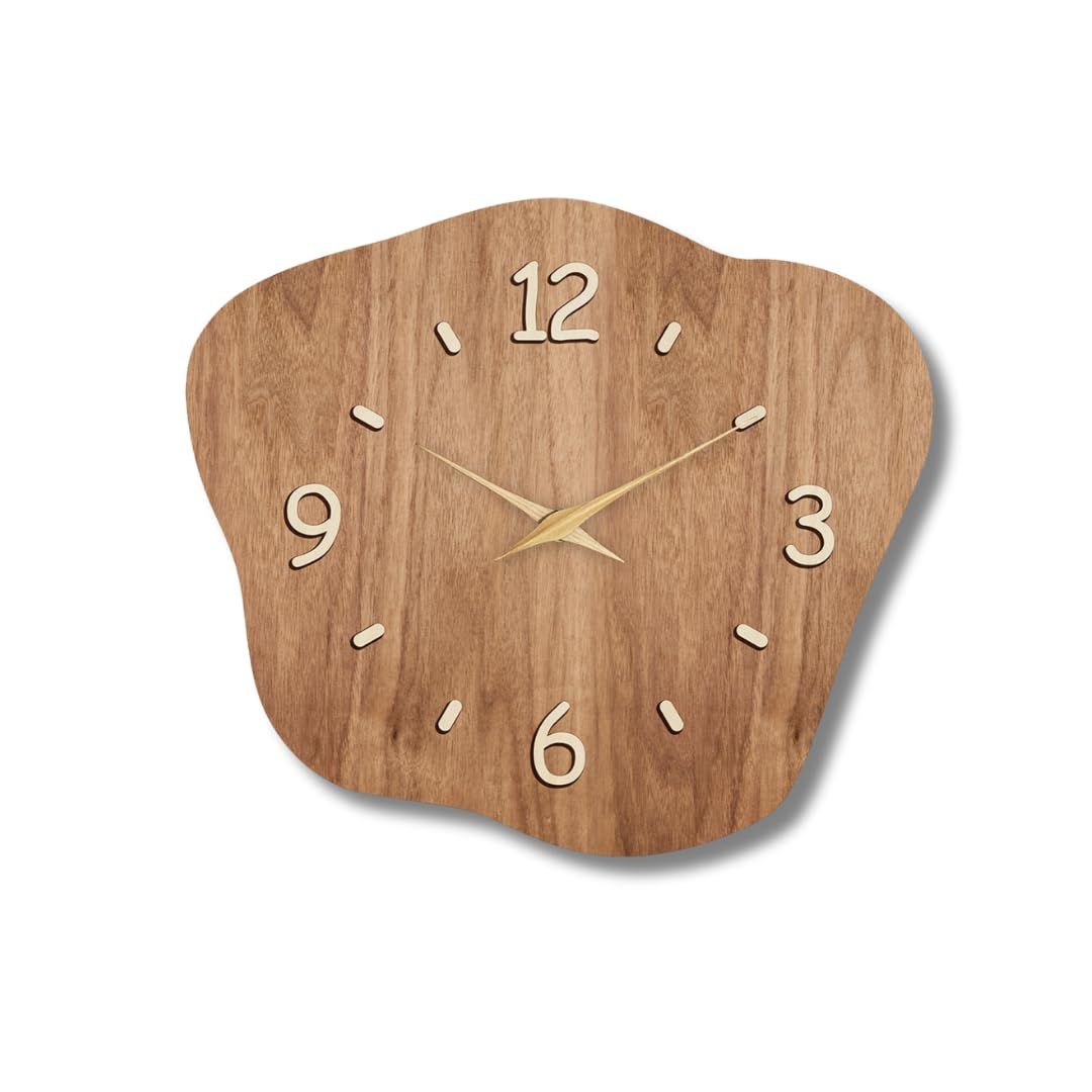掛け時計 木 おしゃれ 北欧 静音 時計 壁掛け花形 フレームレス かわいい 天然 無垢材パネル 3 D立体数字 連続秒 モダンなホームオフィス 居間 寝室 書斎 ブラウン