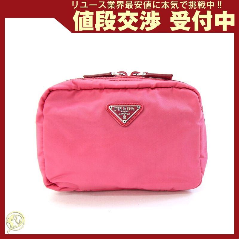 プラダ ポーチ 1 N 0021 ピンク ナイロン レザー
