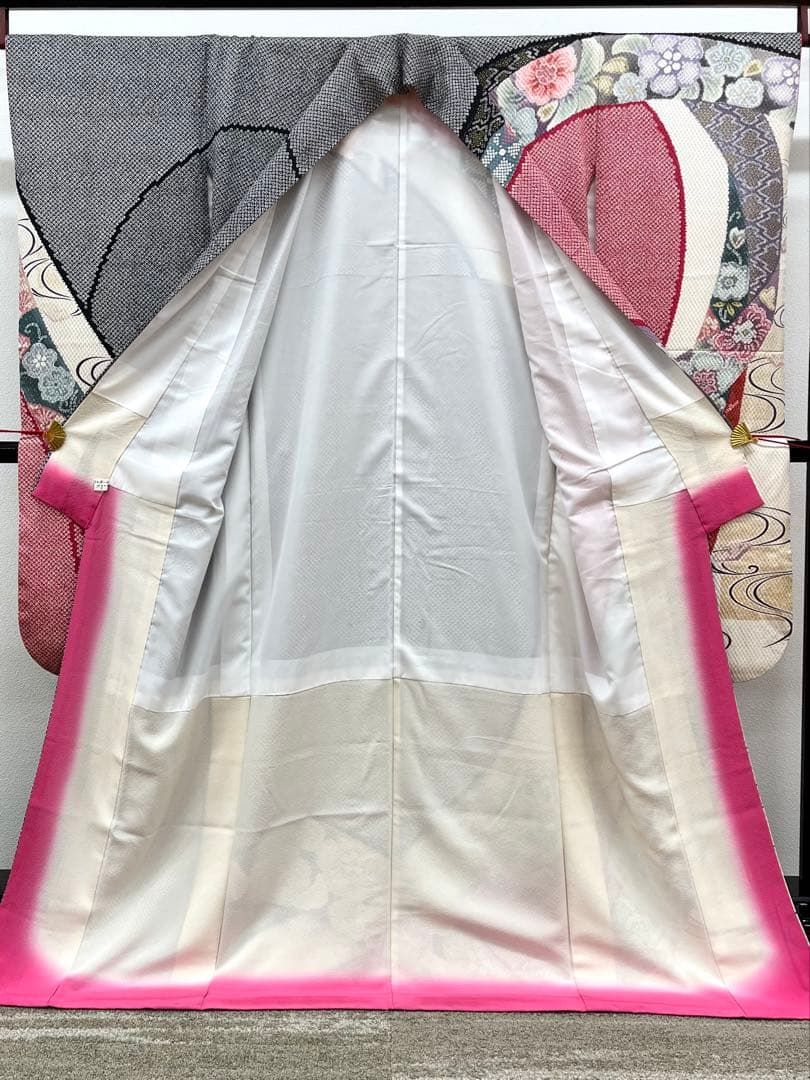染絞り柄 振袖 金彩 ふくれ織紋意匠 ぼかし八掛 身丈167cm MO3282 