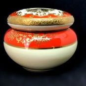 オールドノリタケ 赤彩 金盛上 蓋付トリンケット