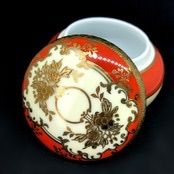 オールドノリタケ 赤彩 金盛上 蓋付トリンケット