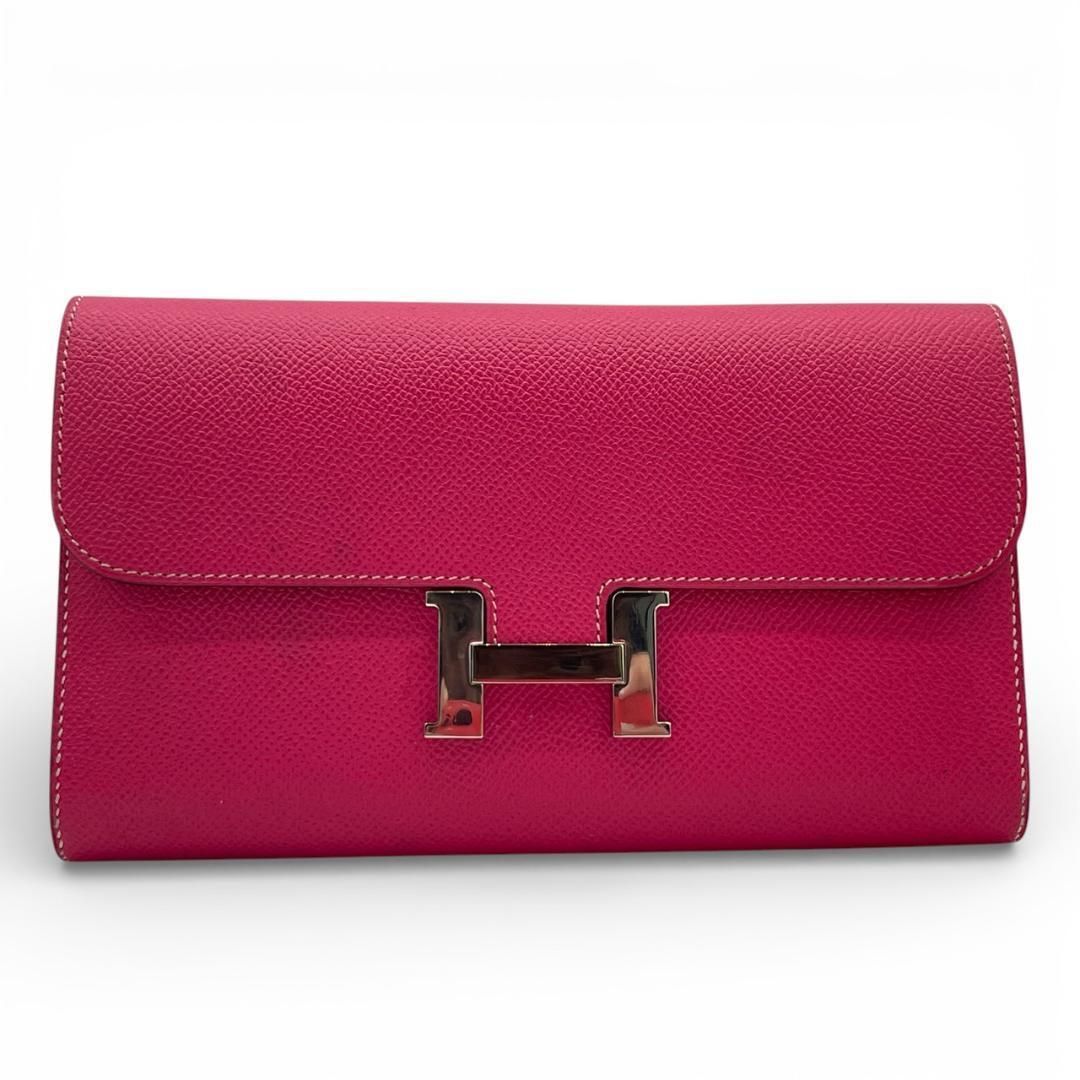 エルメス HERMES ヴォーエプソン コンスタンスロング 二つ折り長財布 ローズティリアン ピンク系 レディース