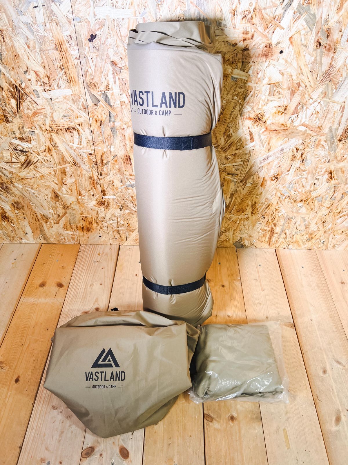 キャンプフィット インフレーターマット シングル 10 cm タンカラー セット