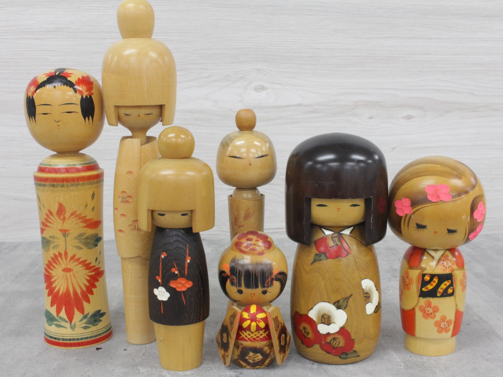 行董】伝統工芸 こけし 7体まとめ コケシ 民芸品 現代こけし 銘有 卯三郎