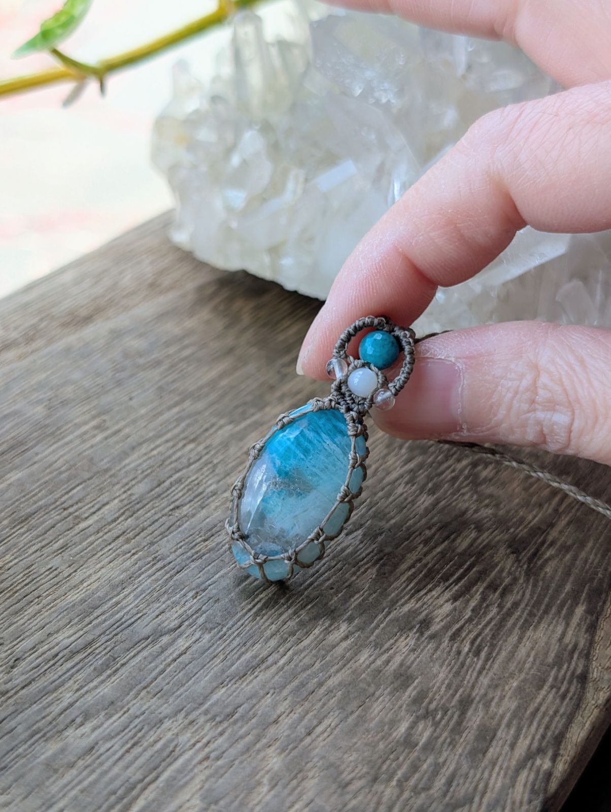 ☆アマゾナイトクォーツ・アマゾナイト(天河石)☆マクラメ編み