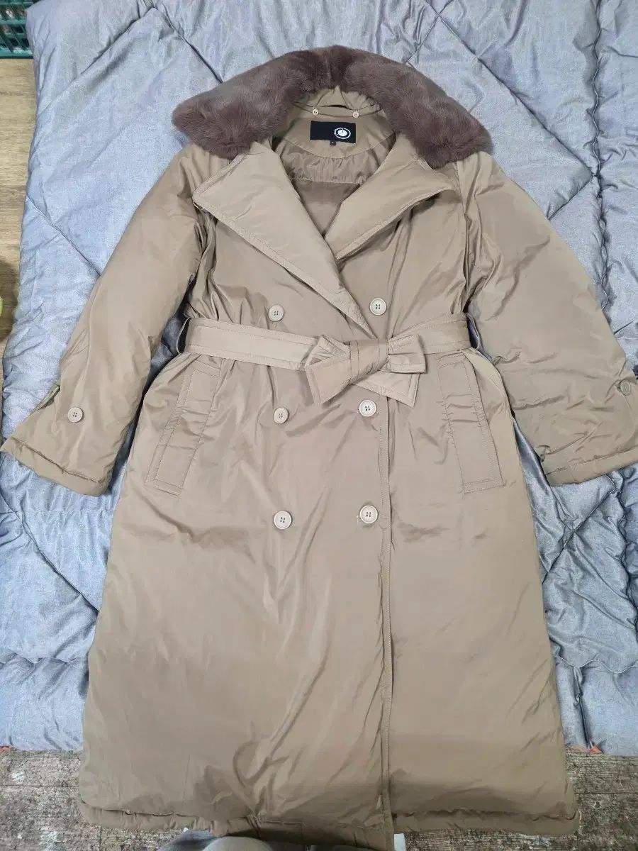 ボニパックス グースダウン ベージュ ファー カラ ベルト付き ロング ダウン