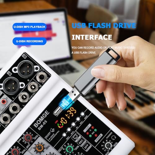  BOMGE オーディオミキサー サウンドボード ミキシングコンソール 5チャンネル デジタル USB Bluetooth エコー遅延効果 48 V Phantom Power ステレオDJミキサー 録音 ライブストリーミング ポッドキャ 11378 b 2 e その他 キッチン 食器