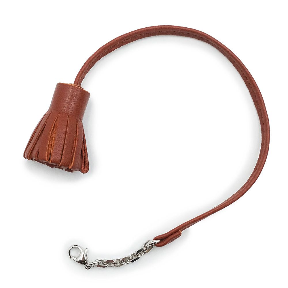 エルメス カルメンチータ グラン ポンポン 23 アニューミロ カーネリアン ブラウン しおり ブックマーク チャーム ラムスキン レザー シルバー金具 HERMES ♥ 展示品