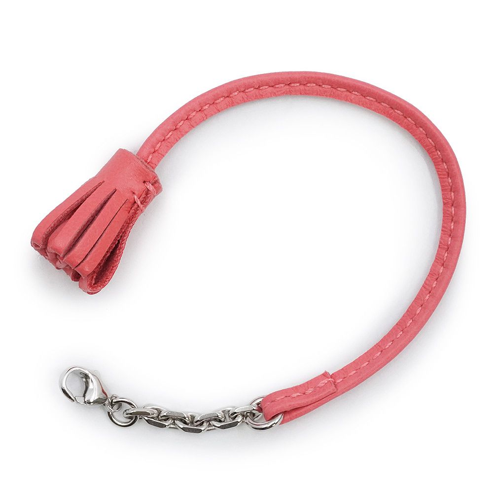 エルメス カルメンチータ プティ ポンポン 17 アニューミロ ローズアザレ ピンク しおり ブックマーク チャーム ラムスキン レザー シルバー金具 HERMES ♥品