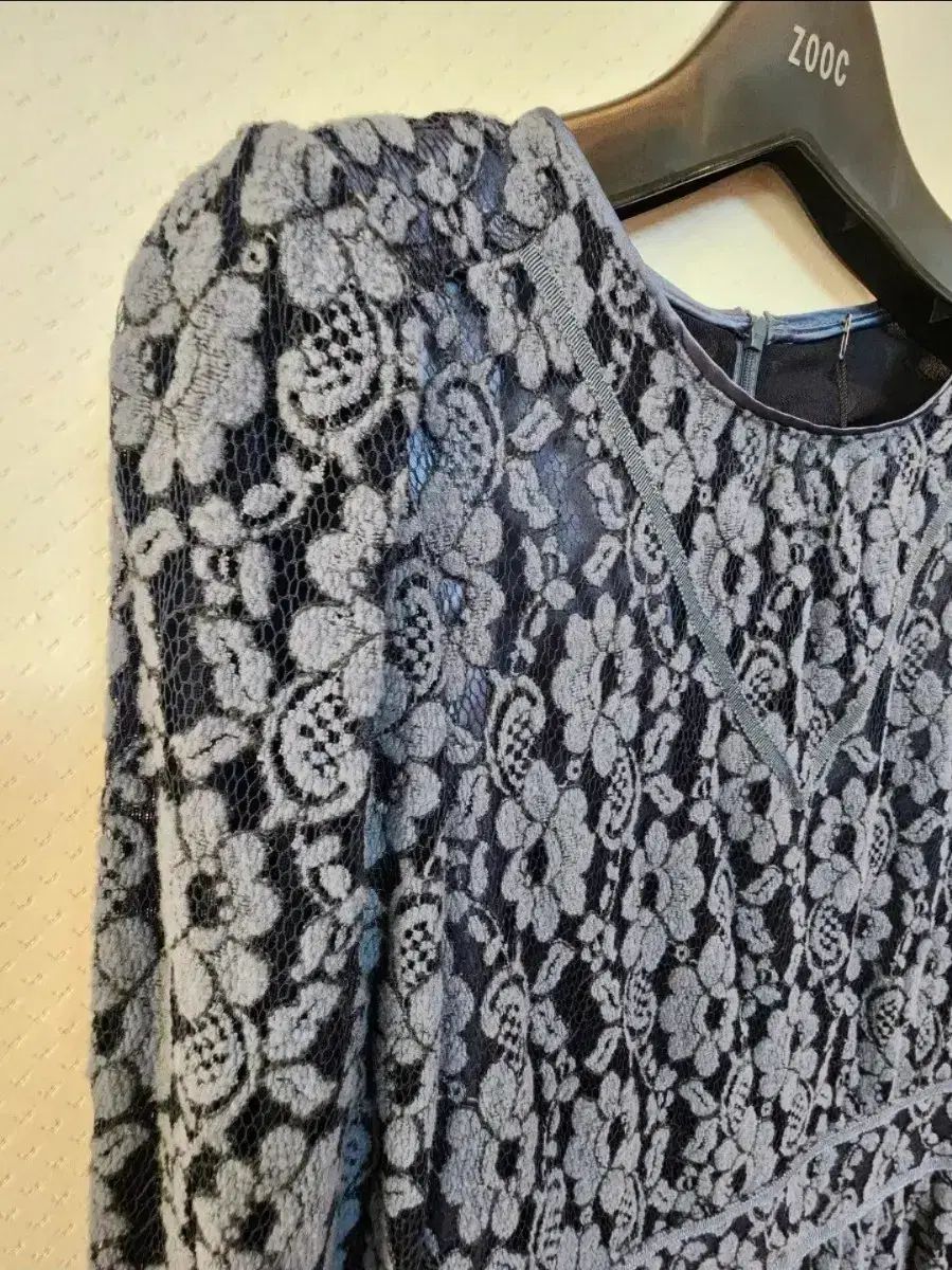  ナイスクラップ 袖シャーリングバンディング シースルー レース ONE PIECE 長袖 七分袖 ひざ丈ワンピース