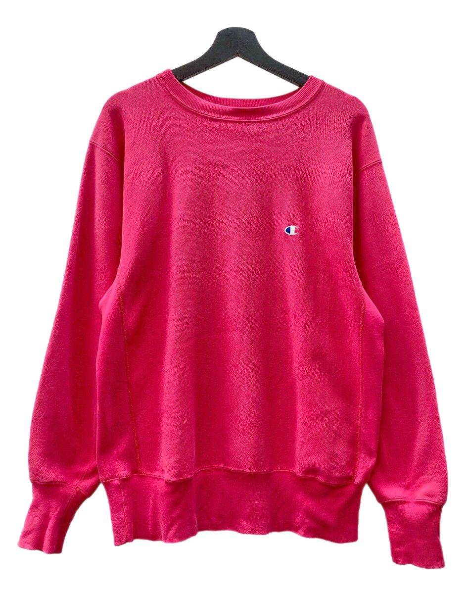 チャンピオン Champion 90 s 90年代 刺繍タグ REVERSE WEAVE リバースウィーブ ロゴ 刺繍 目付き トレーナー スウェット ワンポイント ピンク Lサイズ 104 MT-2513