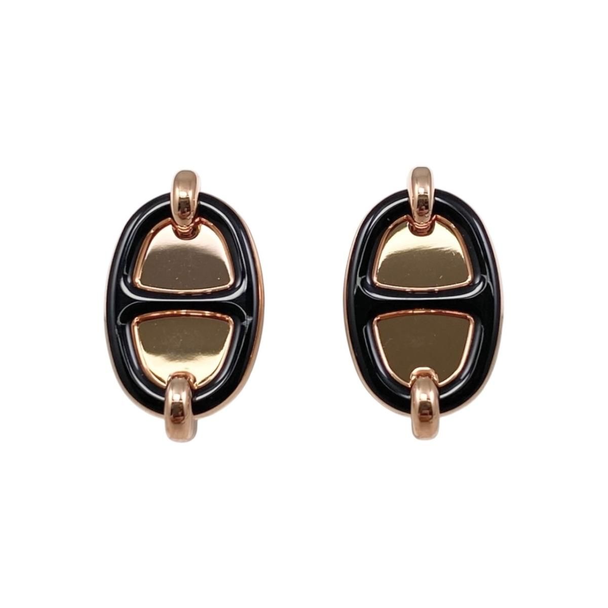 新品 HERMES エルメス ピアス ミニ マイヨン ブラック ローズゴールド 新品 HERMES エルメス ピアス ミニ マイヨン ブラック ローズゴールド