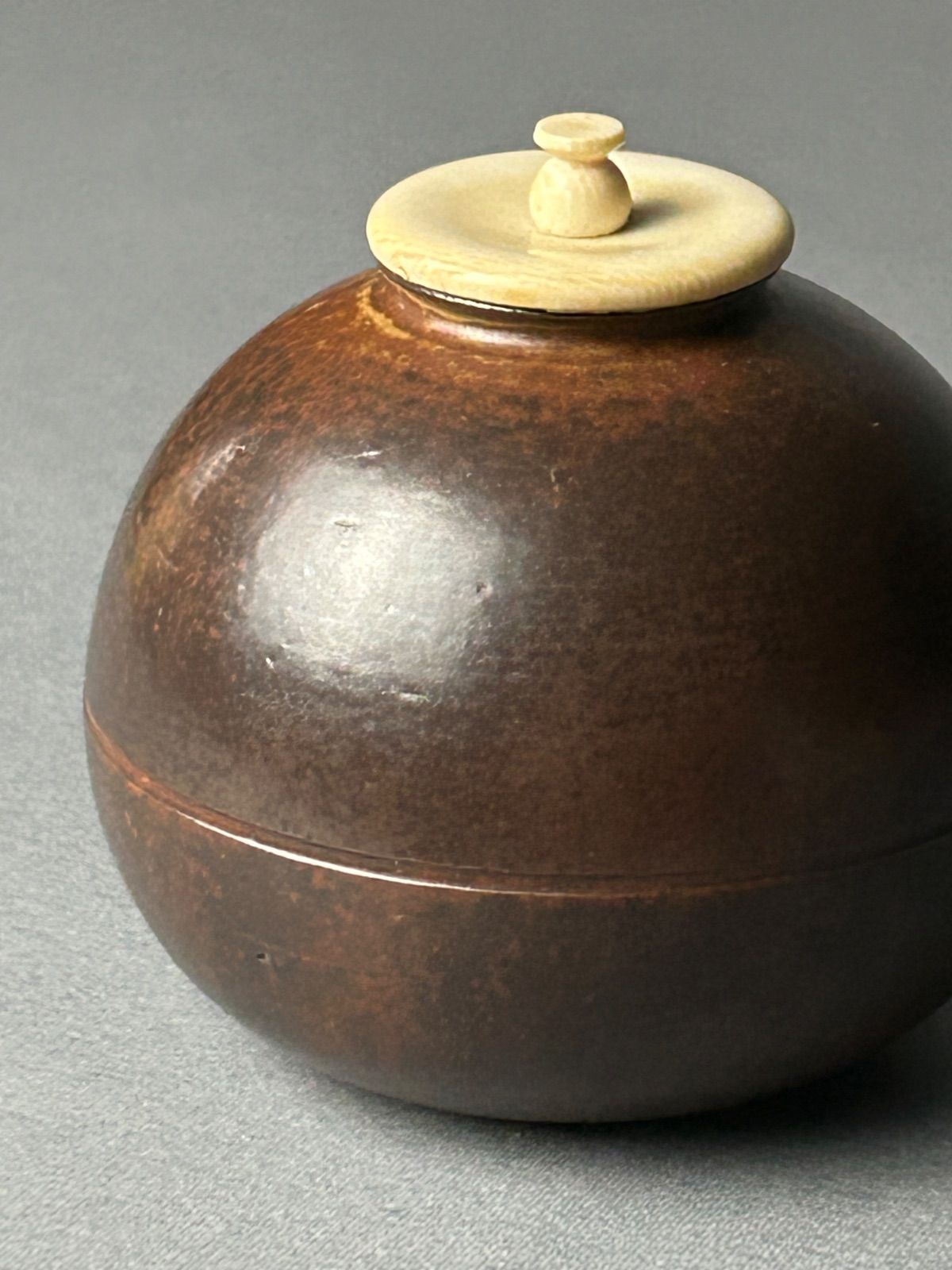 幽玄】上野焼 十五代熊谷紅陽「文琳茶入」共箱 茶道具 煎茶道具 茶器