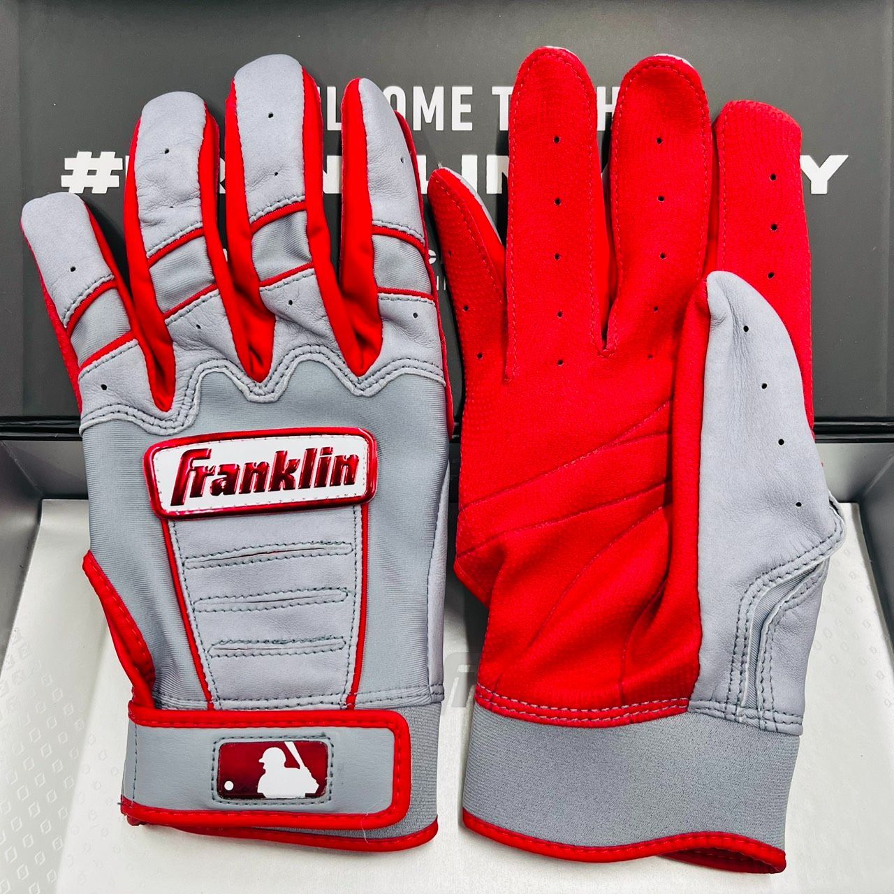 かっこいいカラー Franklin フランクリン オリジナルオーダーモデル 9 バッティング手袋 バッティンググローブ S|M|L 野球 グレー レッド 当店オリジナル