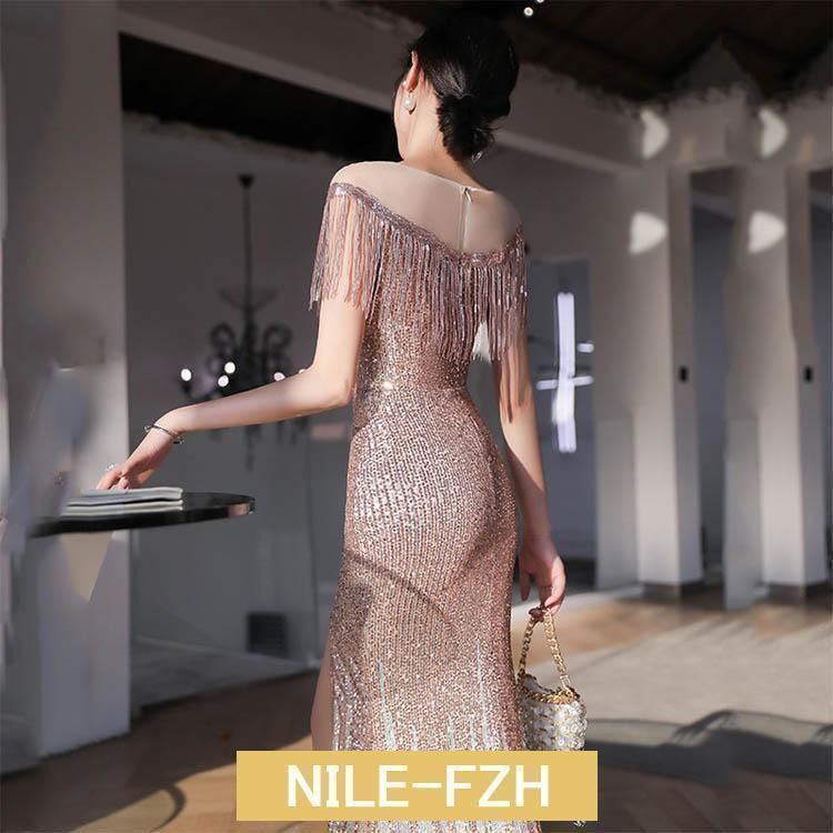 マーメイドドレス スリット イブニングドレス スパンコール キラキラ