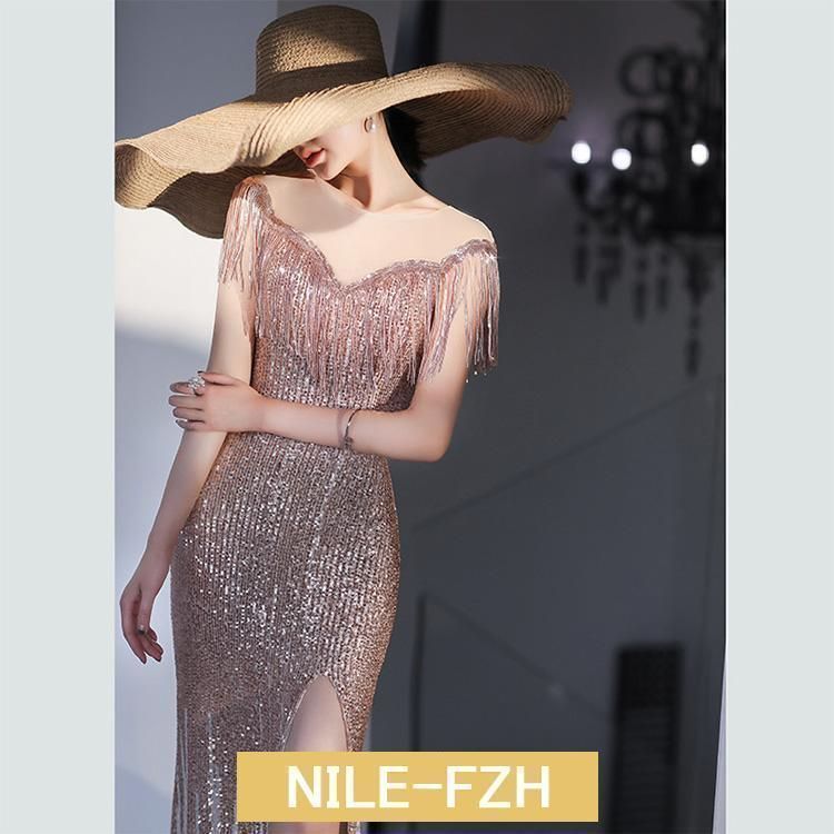 マーメイドドレス スリット イブニングドレス スパンコール キラキラ