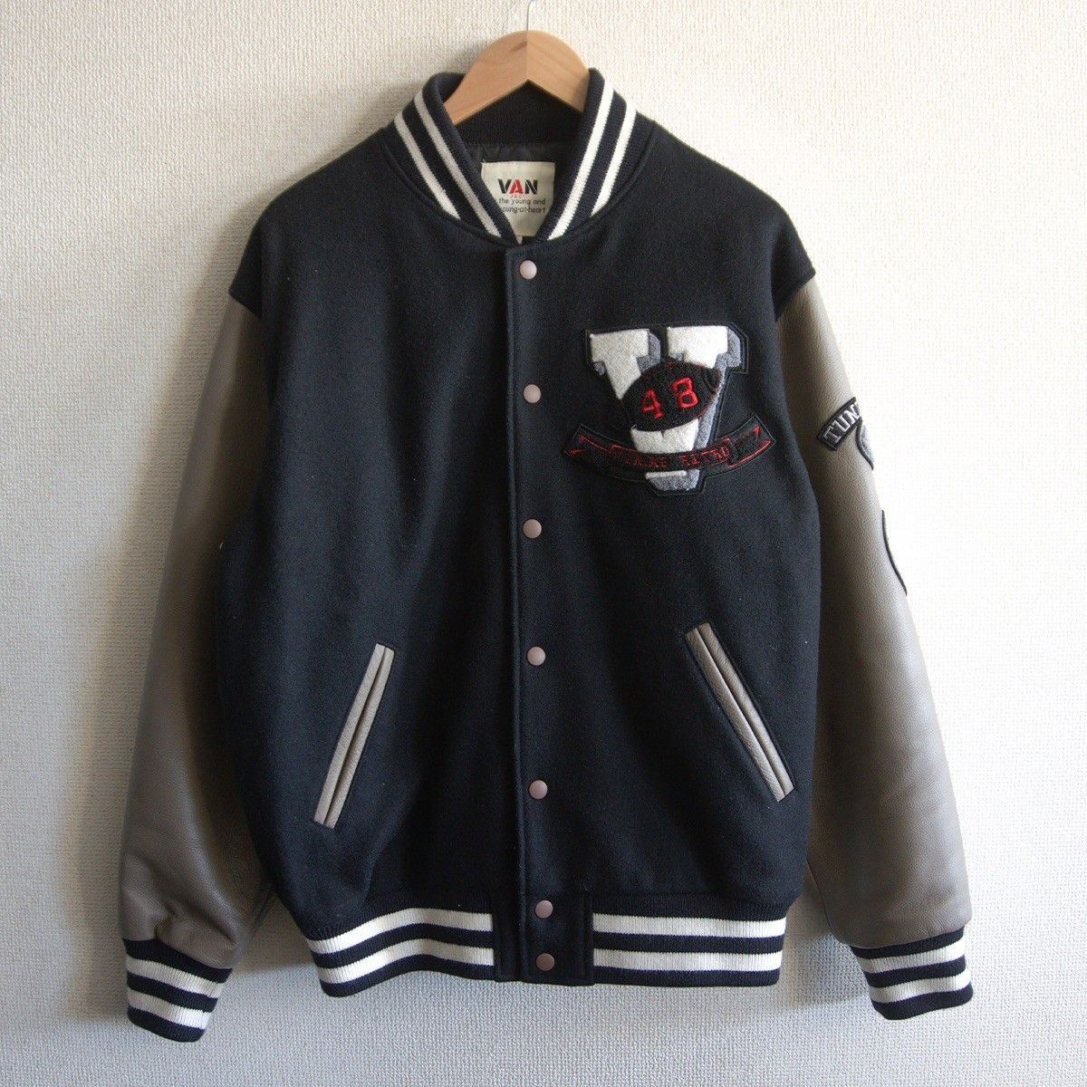 美品】VAN JAC【袖レザー スタジャン】L ヴァン ワッペン スタジアム 