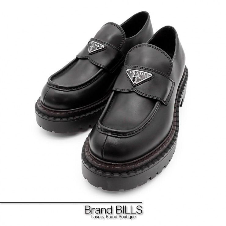 PRADA プラダ レザー ローファー トライアングルロゴ 2 DE 148 ヴィッテロ NERO ブラック メンズ