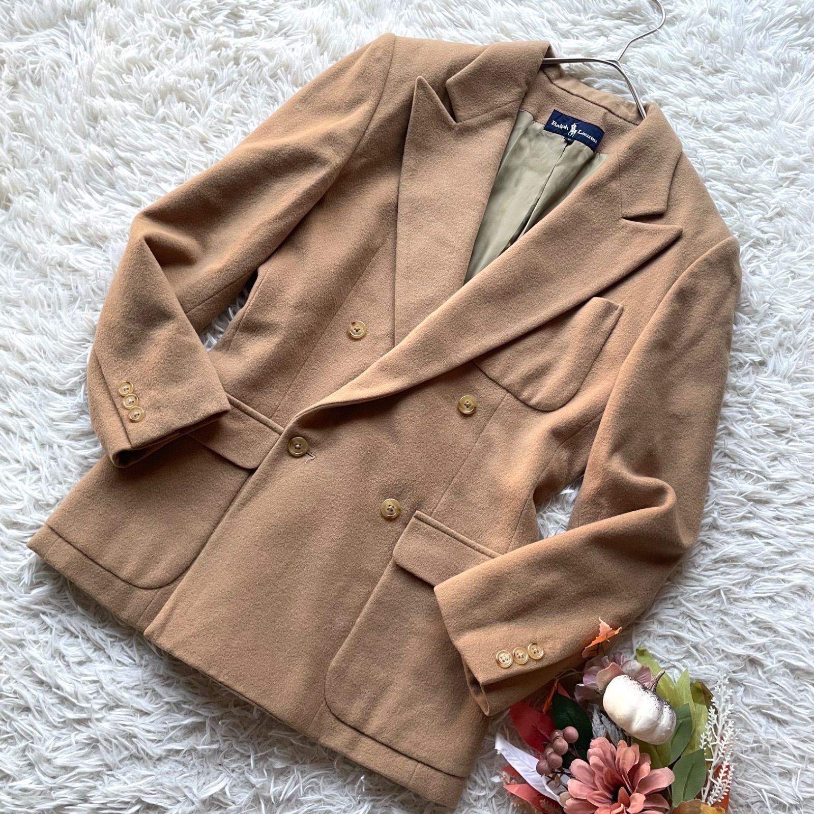 Ralph Lauren ラルフローレン キャメル混 テーラードコート ダブル