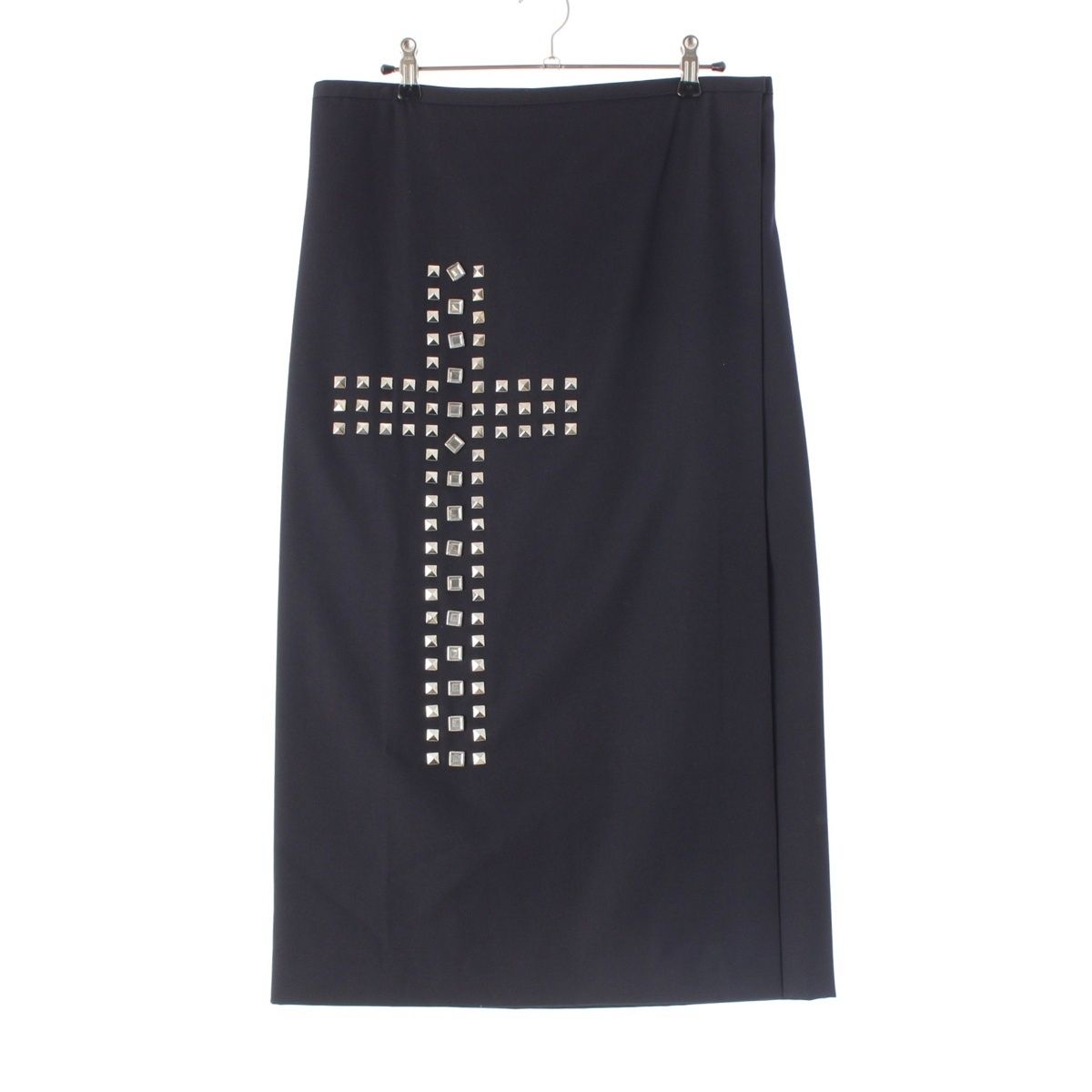 コムデギャルソン AD 2000 ウールギャバ キュプラ クロススタッズ スカート ボトムス 巻き GS-040750 ネイビー シルバー