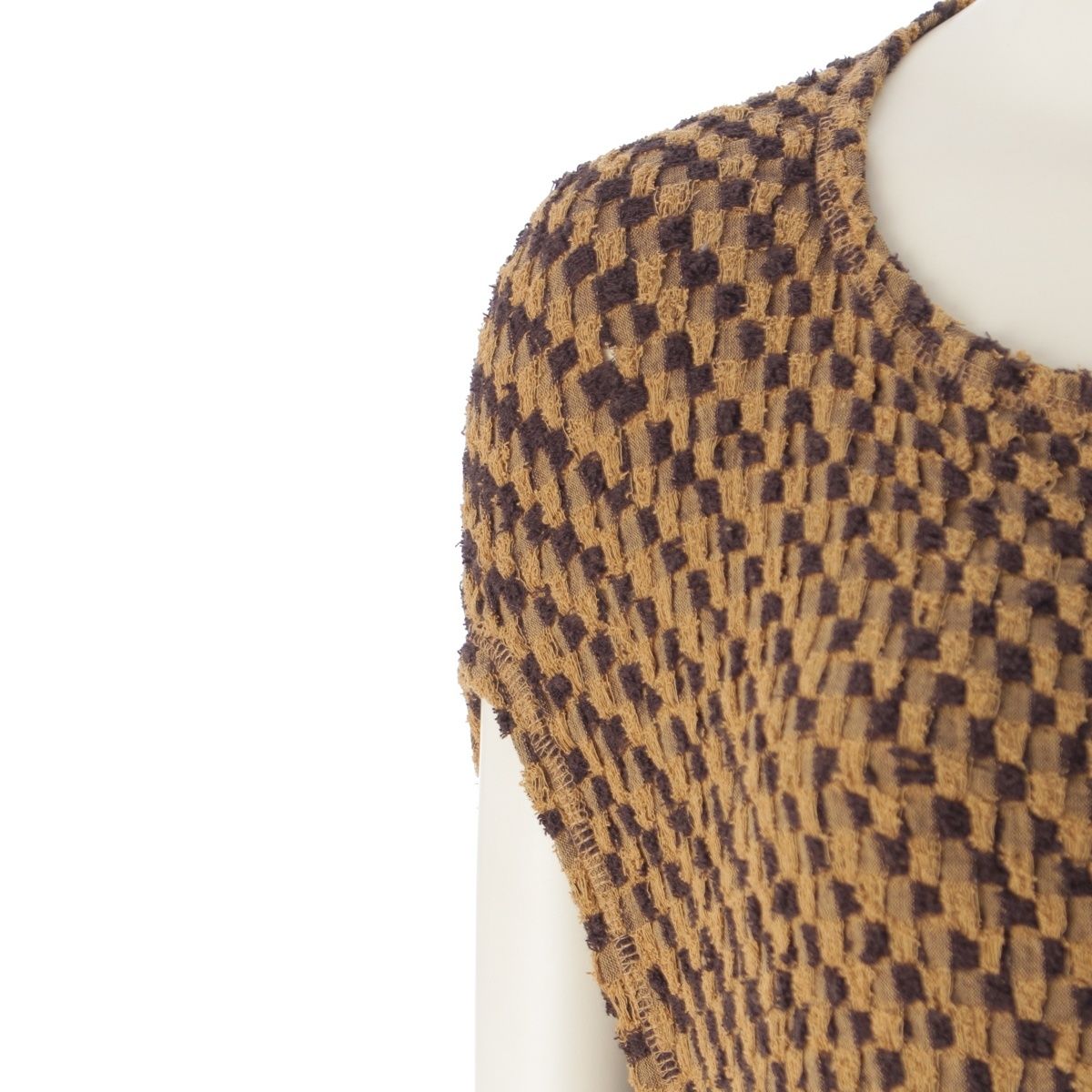  イッセイミヤケ 80 s 1984年 コットン 筆タグ 変形 平面 ニット ロング ワンピース ブラウン ベージュ M その他 ワンピース