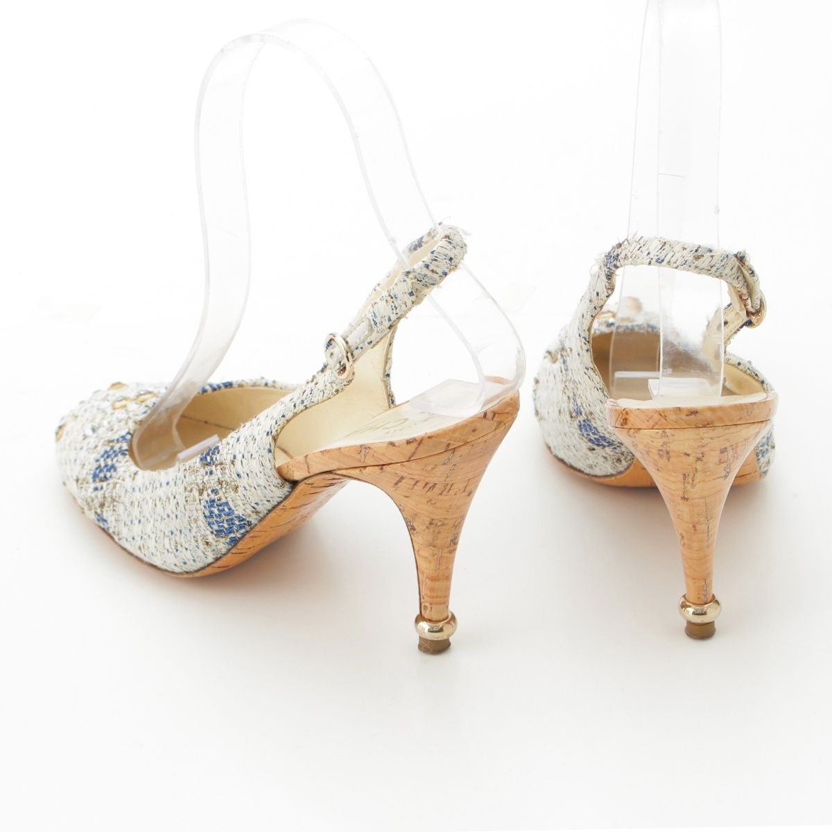 シャネル ツイード ココマーク ラインストーン スリングバック