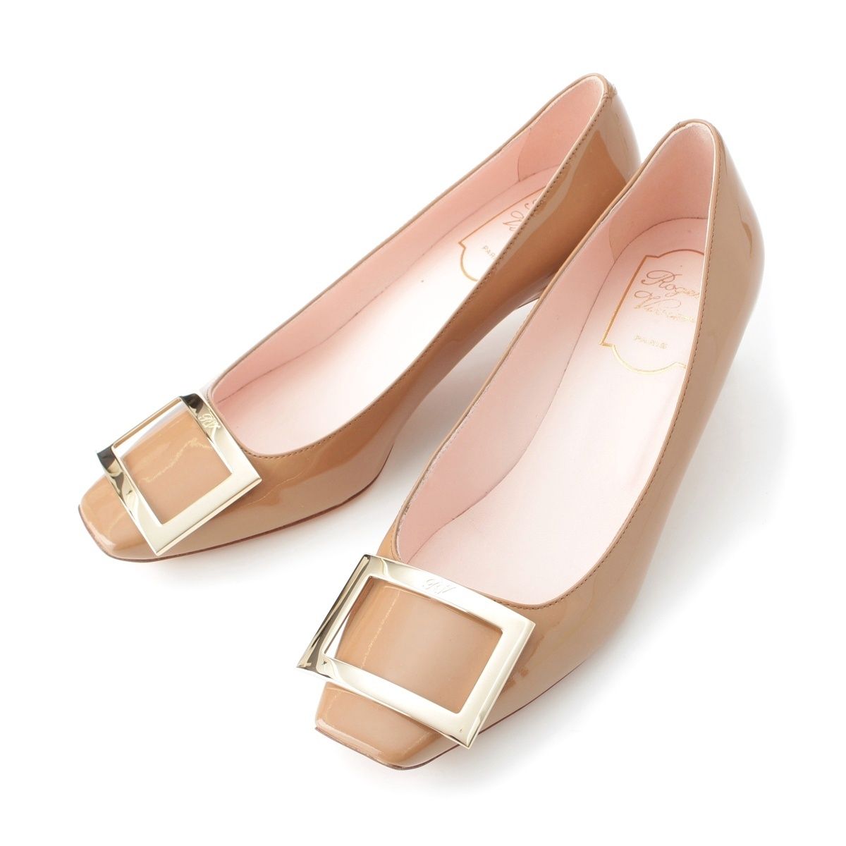 ロジェヴィヴィエ ベル ヴィヴィエ エナメル パテント バックル ヒール パンプス シューズ ベージュ 36