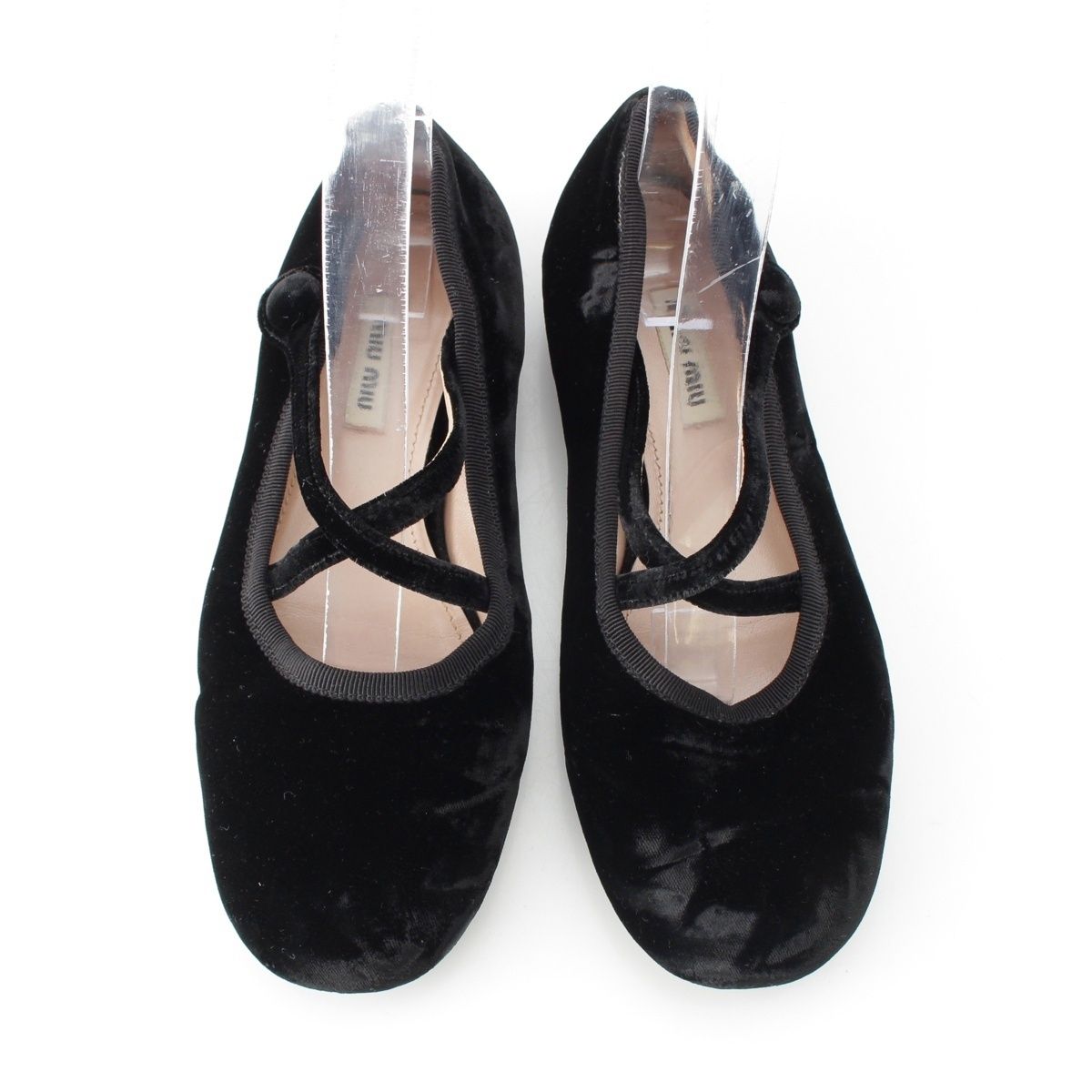 ミュウミュウ ベロア ストラップ バレリーナ フラット バレエシューズ