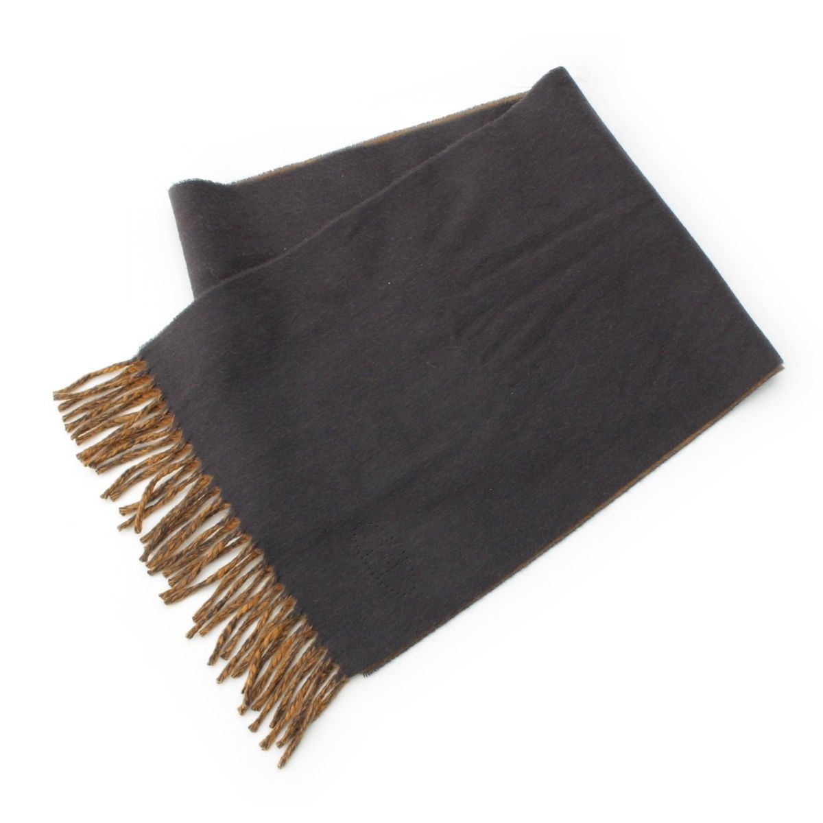 エルメス カシミヤ H ロゴ フリンジ マフラー イエロー グレー【中古