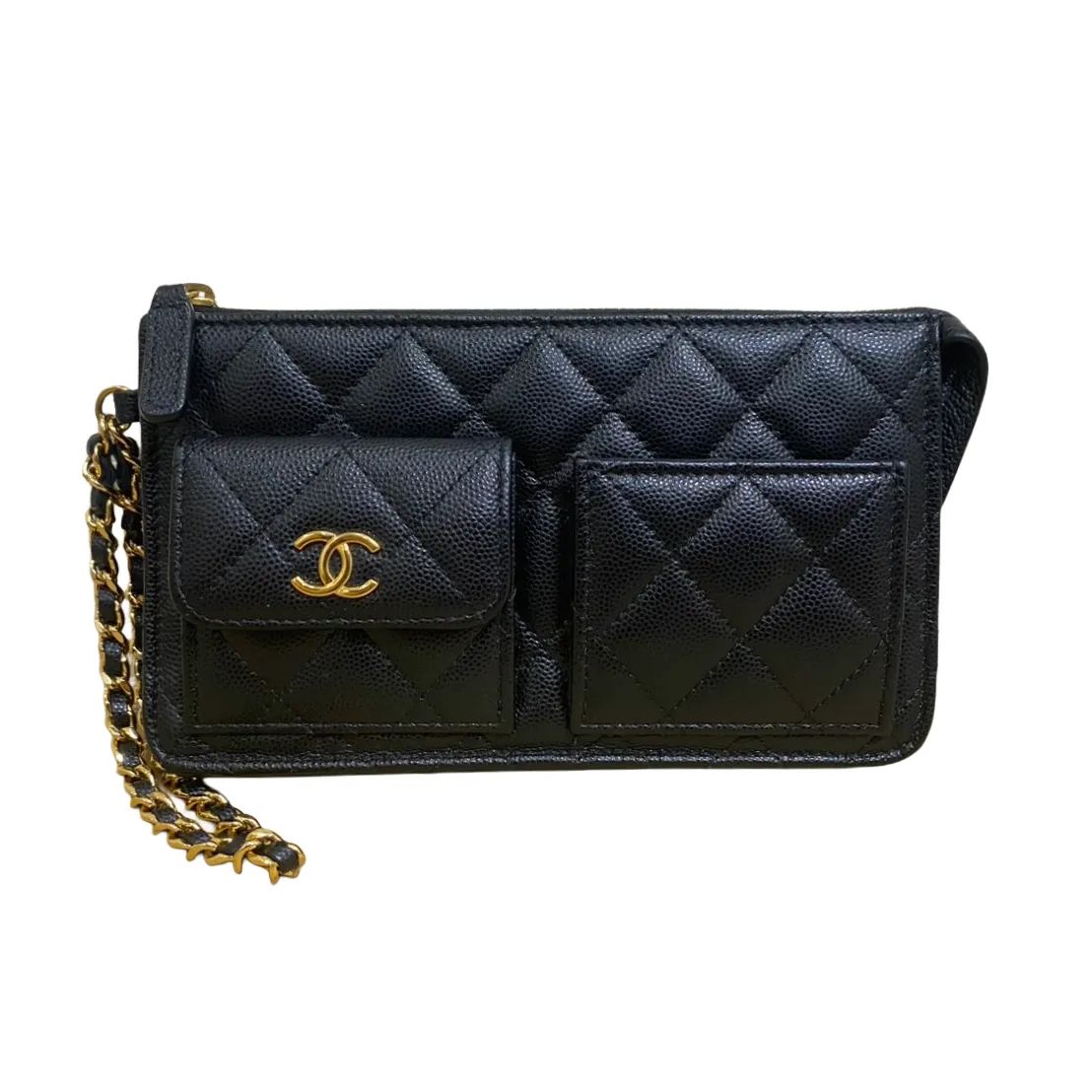 シャネル マトラッセ チェーンウォレット クラッチバッグ キャビアスキン ココマーク AP 3466 ゴールド金具
