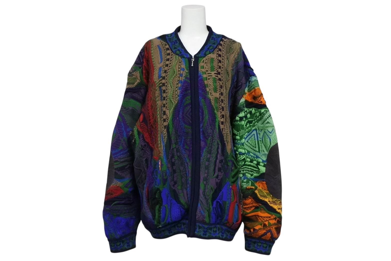 COOGI クージー 3 Dニット ジップアップ ブルゾン ウール×レザー 肘パッチワーク マルチカラー ジャケット 4 b 010914