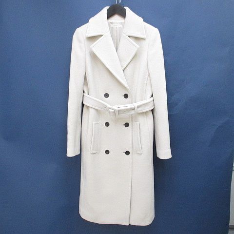 エポカ EPOCA ウールトレンチコート ピーコート ロング丈 40 白系 ホワイト 日本製 ベルト 毛 ウール 裏地 無地
