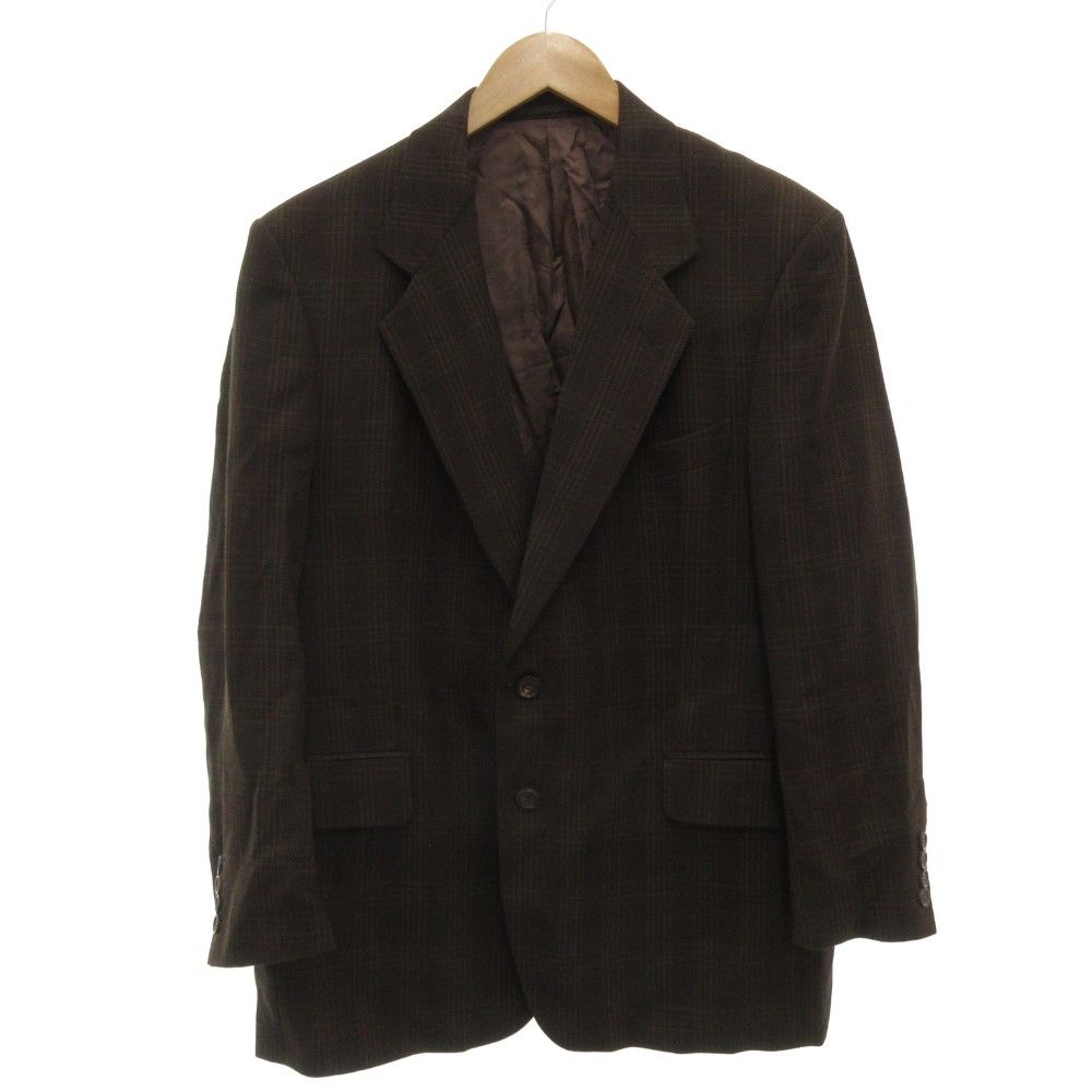 エステーデュポン S.T.DUPONT SUPER 110’S テーラードジャケット シングル 2 B 総裏地 サイドベンツ ウール チェック 50 茶 ブラウン |GV GY 59