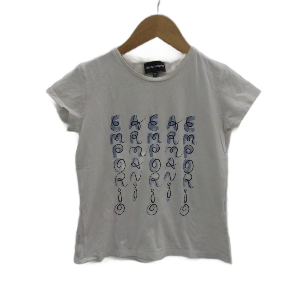 エンポリオアルマーニ EMPORIO ARMANI Tシャツ カットソー 12A 白 ホワイト 半袖 ラウンドネック プリント 3K3T01 3J2IZ /MA5 GY58 女の子