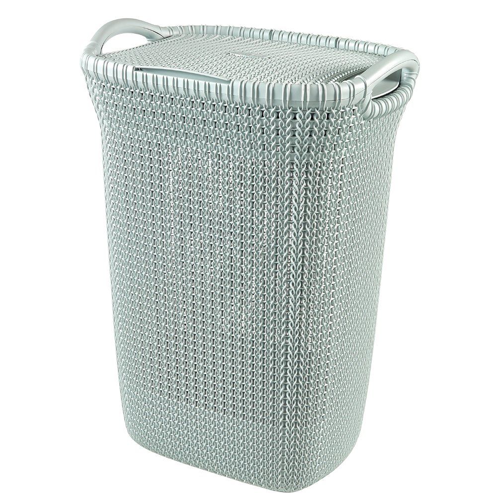 CURVER カーバー ふた付きバスケット ブルー 57 L Knit ニット収納 バスケット ランドリー ランドリーバスケット カゴ 洗濯カゴ おしゃれ 丈夫 北欧 リネンのような質感 環境にやさしい