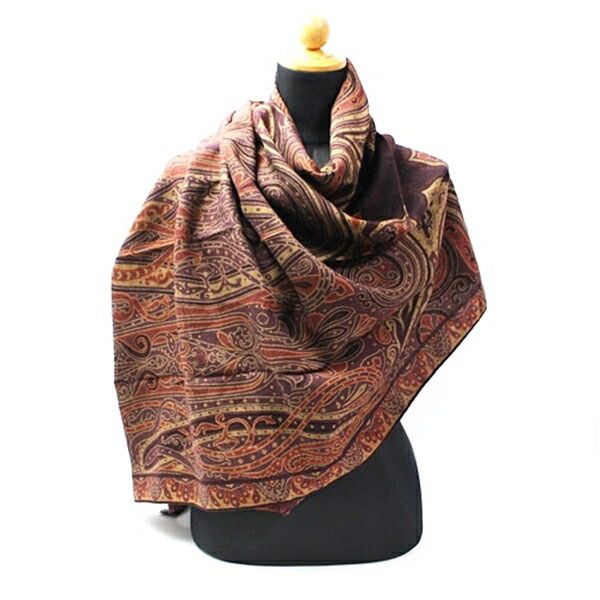 エトロ 販売 ウール シルク 長方形ストール ブラウン Aランク ETRO
