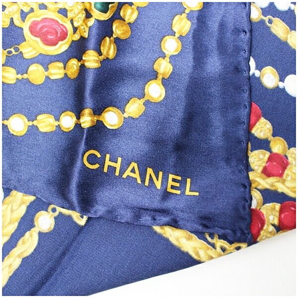 CHANEL シャネル チェーン 宝石柄 スカーフ ブルー CHANEL シャネル チェーン 宝石柄 スカーフ ブルー CHANEL シャネル