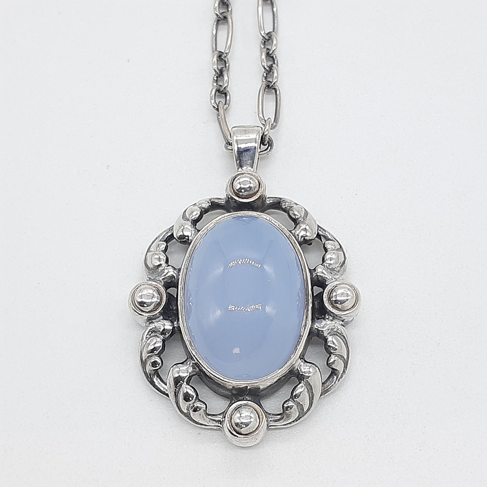 ジョージジェンセン　イヤーネックレス　ブルーカルセドニー　1995復刻　2015 GEORG JENSEN ジョージジェンセン ネックレス シルバー SILVER 925