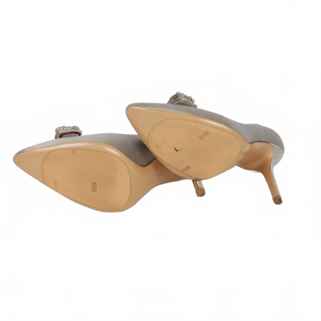 【中古】サルヴァトーレフェラガモ Salvatore Ferragamo サテン ビジュー リボン パンプス ヒール UK 7 シルバー サルヴァトーレフェラガモ Salvatore Ferragamo サテン ビジュー