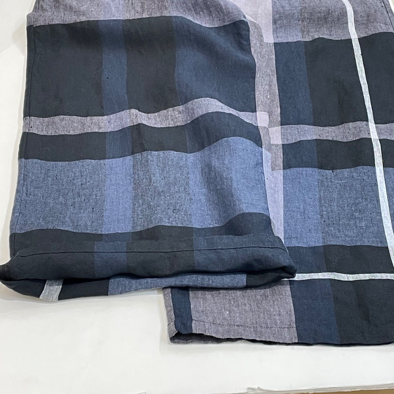  ビアズリー リネンビッグチェックウエストリブパンツ サイズ2 ネイビー チェック柄 NO 定価 ¥22000円 ワイド 総ゴム リネン レディース 夏 ゴーゴー 草2963 ワイドパンツ イージーパンツ パンツ