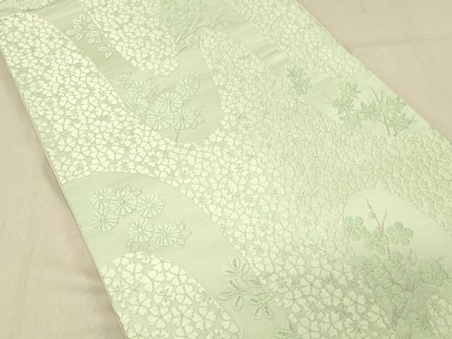 平和屋着物◎六通柄袋帯 唐織 枝花文 銀糸 正絹 逸品 DABA0971cm