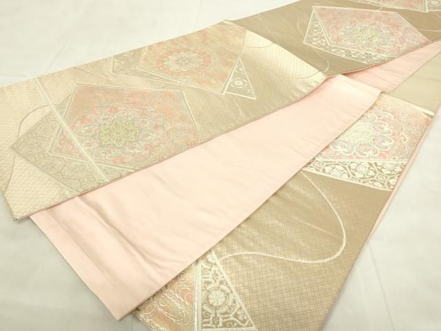 m-61 花織 袋帯 正絹 六通 美品 平和屋着物◎六通柄袋帯 唐織 正倉院花文 金糸 正絹 逸品 DABA5794qp