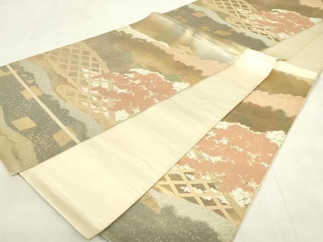 平和屋着物◎西陣 服部織物謹製 六通柄袋帯 こはく錦 手工芸 風景文