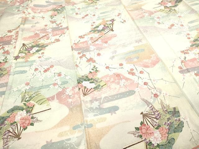 平和屋着物□上質な小紋 扇面飛鶴文 松竹梅 暈し染め 金彩 正絹 逸品