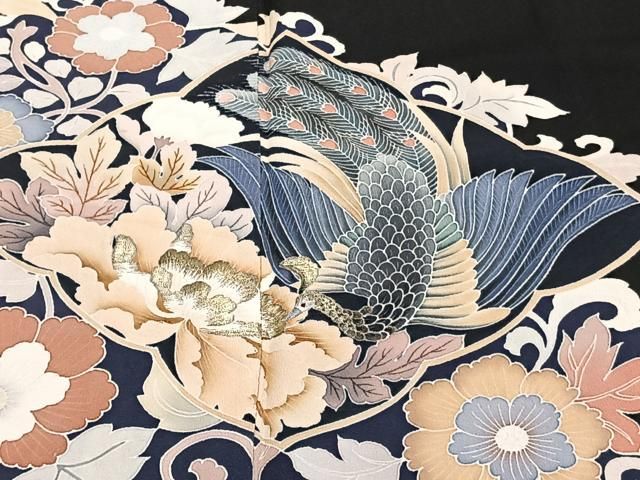 平和屋着物□豪華黒留袖 刺繍 孔雀花文 正絹 逸品 CABB8575xi - メルカリ