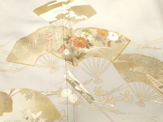 平和屋着物□豪華色留袖 駒刺繍 扇花鳥文 金彩 正絹 逸品 CABB7425dy