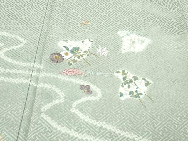 平和屋着物□訪問着 絞り 刺繍 流水舞花文 金彩 正絹 逸品 CABB6491ng