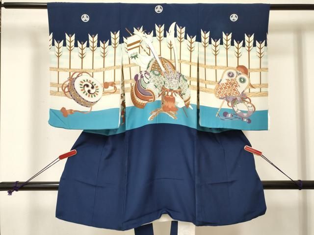 平和屋着物[]お宮参り 男の子 祝着 産着 初着 のしめ 兜 鼓矢羽花文