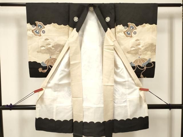 平和屋着物 お宮参り 男の子 祝着 産着 初着 のしめ 鷹 鷲 打ち出の小槌 松文 金彩 ma